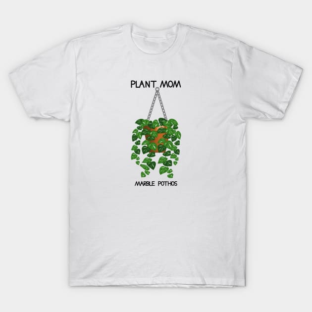 Plant Mom - Marble Pothos Plant T-Shirt by Designoholic